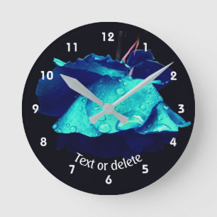 Blue Rose Flower Art Personalized Round Clock