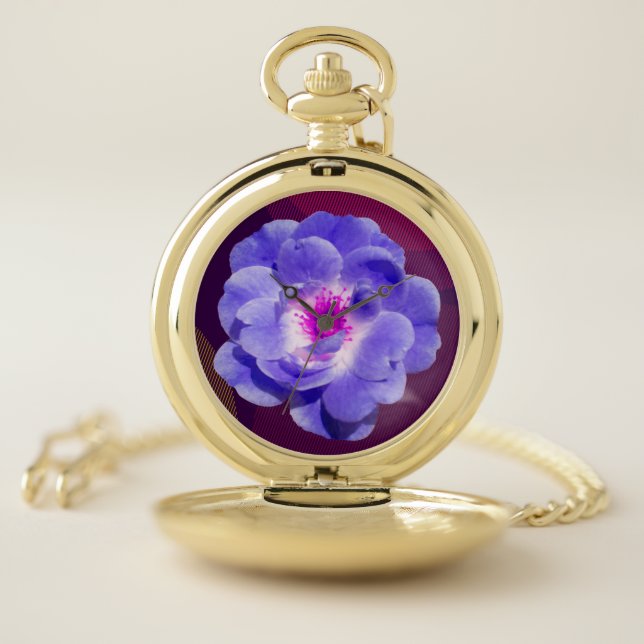 Blue Rose Flower Boho Floral Cute Cool Girly Pocket Watch (Inside)