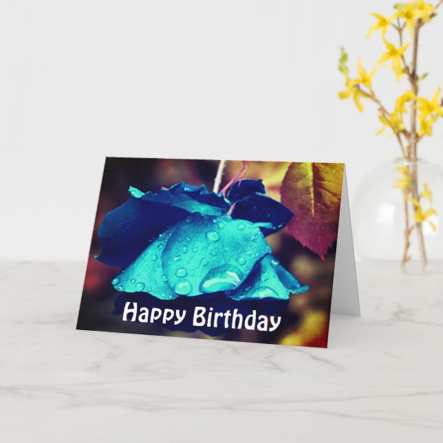 Blue Rose Flower Photography Birthday Card (Yellow Flower)