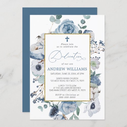 Blue Rose Flowers Dedication Invitation