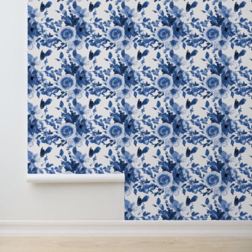 Blue Rose Flowers Pattern Wallpaper