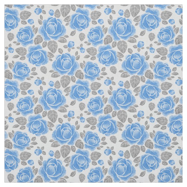 Blue rose flowers. Watercolor pattern Fabric (Swatch)