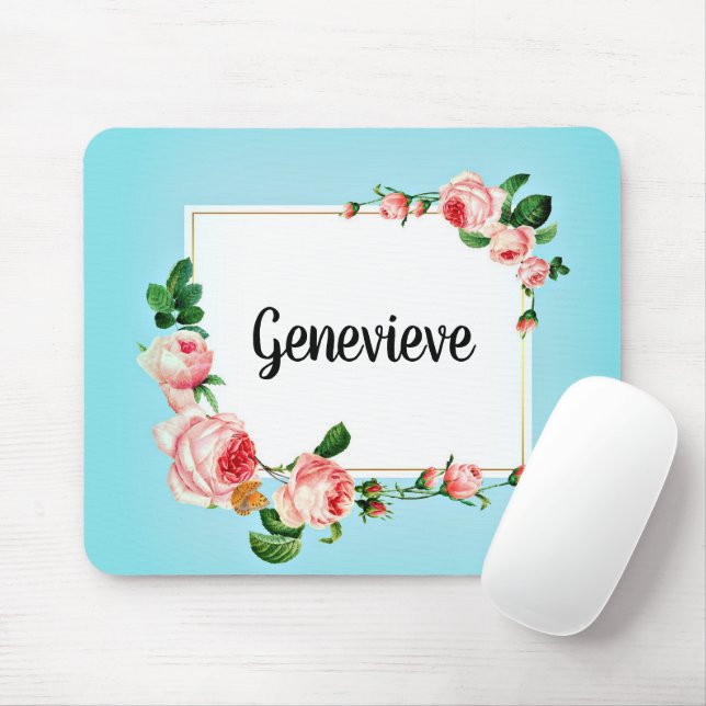 Blue Rose Frame Your Name Country Mousepad (With Mouse)