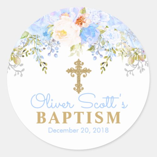 Blue Rose Garden Baptism Favor Tag Stickers