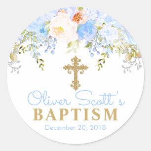 Blue Rose Garden Baptism Favor Tag Stickers
