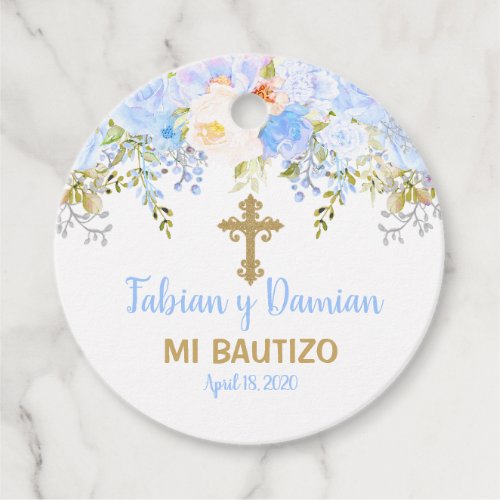 Blue Rose Garden God Bless Baptism Favor Favor Tags