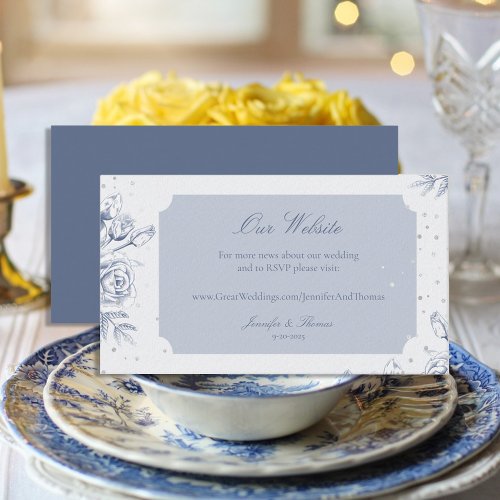 Blue Rose Glitter Wedding Website Enclosure Card