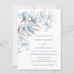 Blue  Rose Gold 3D Flowers  Invitation