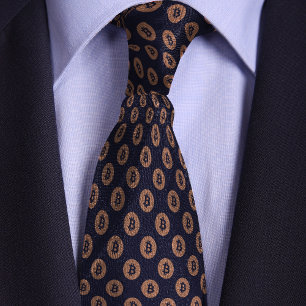 Blue & Rose Gold Bitcoin Crypto Coin Pattern Neck Tie