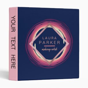 Blue Rose Gold Circle Geometric Monogram Girly 3 Ring Binder
