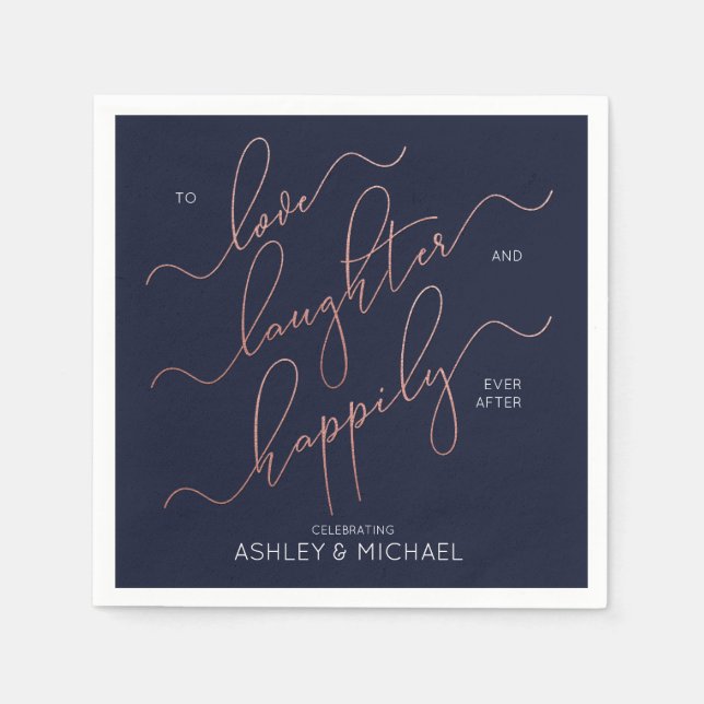 Blue Rose Gold Engagement Party Happily Ever After Napkins (Front)