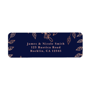 Blue & Rose Gold Glam Botanical Elegant Wedding Label