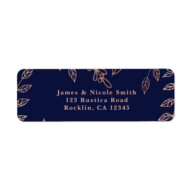 Blue & Rose Gold Glam Botanical Elegant Wedding Label (Front)