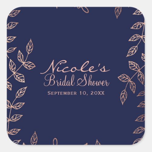 Blue  Rose Gold Glam Botanical Elegant Wedding Square Sticker