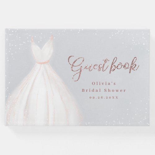 Blue Rose Gold Glitter Elegant Dress Bridal Shower Guest Book