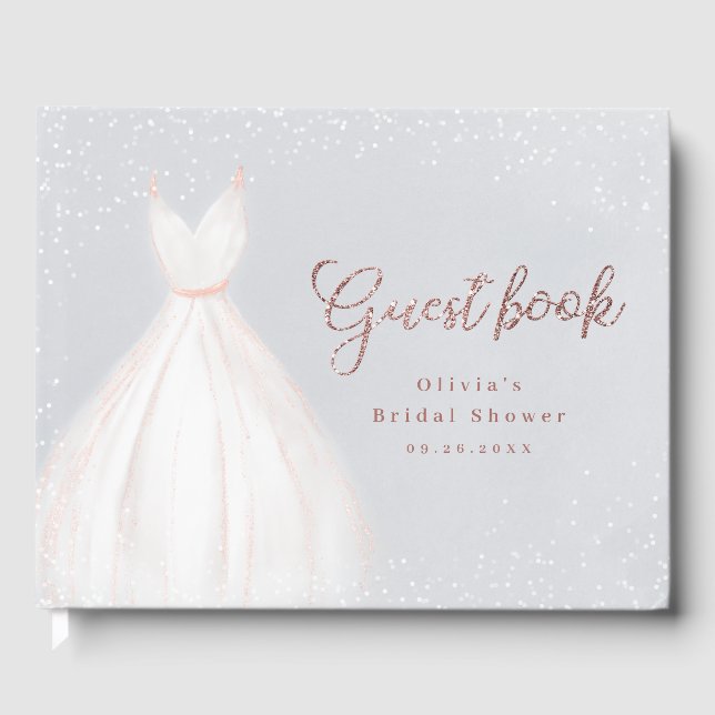 Blue Rose Gold Glitter Elegant Dress Bridal Shower Guest Book (Front)