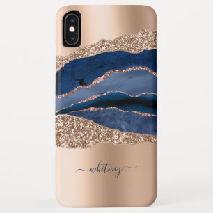 Blue & Rose Gold Liquid Ink Elegant Agate Marble iPhone XS Max Case