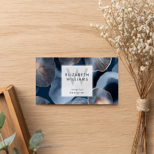 Blue Rose Gold Monogram Modern Business Card