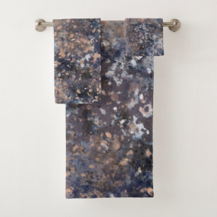 Blue & Rose Gold Paint Splatter Abstract Glamour Bath Towel Set