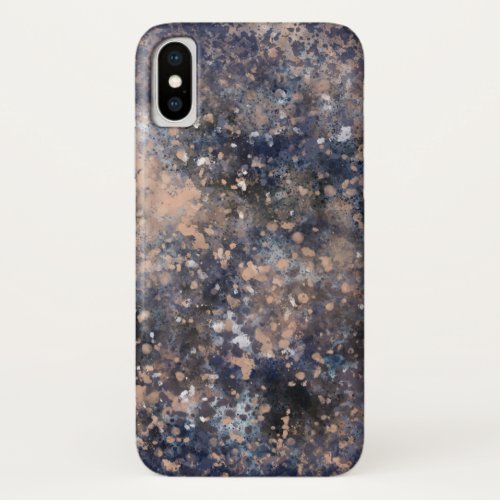 Blue  Rose Gold Paint Splatter Abstract Glamour iPhone XS Case