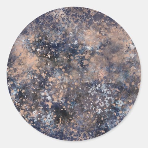 Blue  Rose Gold Paint Splatter Abstract Glamour Classic Round Sticker