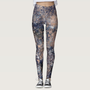 Blue & Rose Gold Paint Splatter Abstract Glamour Leggings