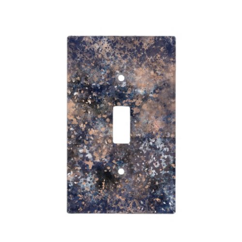 Blue  Rose Gold Paint Splatter Abstract Glamour Light Switch Cover