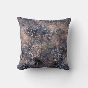 Blue & Rose Gold Paint Splatter Abstract Glamour Throw Pillow