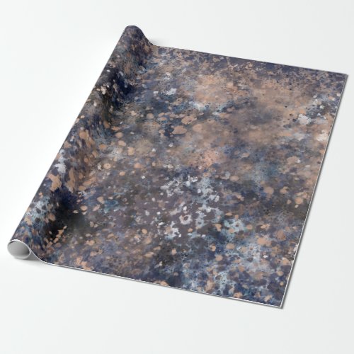 Blue  Rose Gold Paint Splatter Abstract Glamour Wrapping Paper