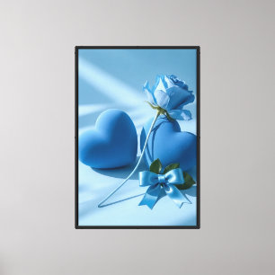 Blue Rose & Hearts Soft Romantic Art Canvas Print