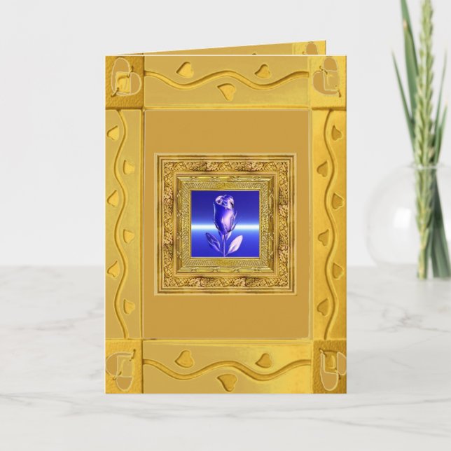 Blue Rose in Golden Frame Card (Front)