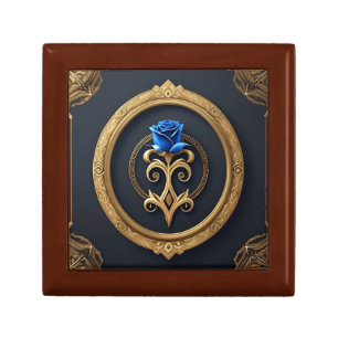 Blue Rose in Golden Frame with Ornate Details Gift Box