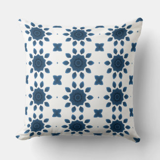 Blue Rose Kaleidoscope Pattern on White Pillows
