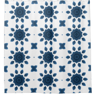 Blue Rose Kaleidoscope Pattern Shower Curtains