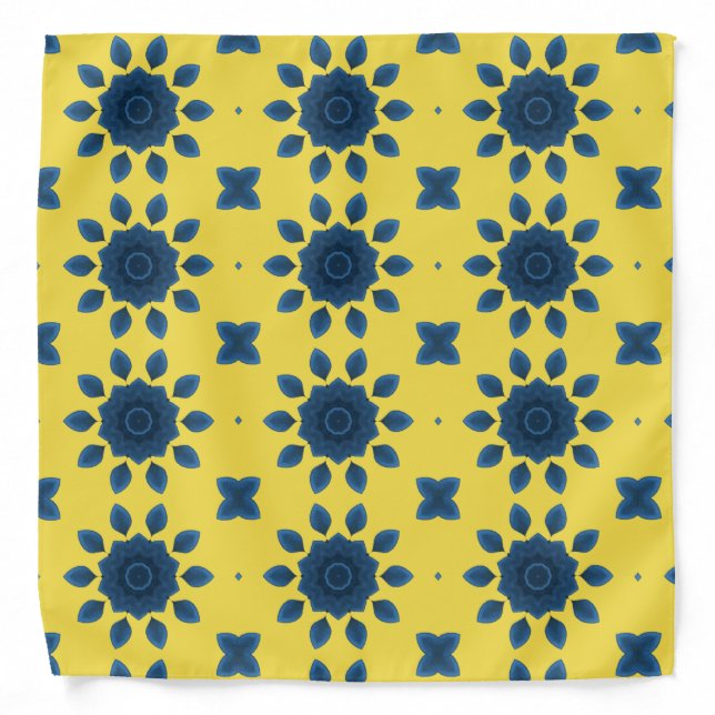 Blue Rose Kaleidoscope Pattern Yellow Bandanas (Front)
