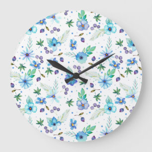 Blue rose large clock