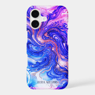 Blue Rose Marble Luxury Abstract Fluid Art Pattern iPhone 17 Case