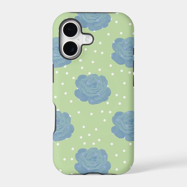 Blue rose pattern on green backround iphone case (Back)