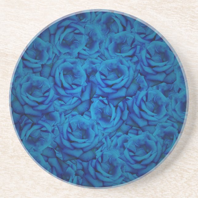 Blue Rose Pattern Sandstone Coaster (Front)