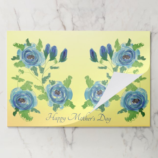 Blue Rose Patterned 25 Piece Set Paper Placemat (Folded)