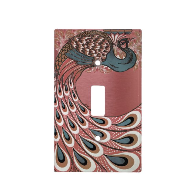 Blue Rose Peacock Feathers Art Deco Light Switch Cover (Front)