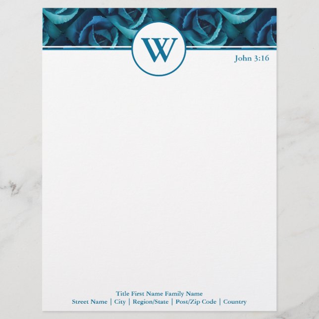 BLUE ROSE Personalized Business Letterhead (Front)