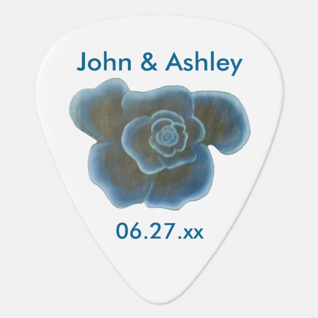 Blue Rose Personalized Guitar Picks Favors (Front)