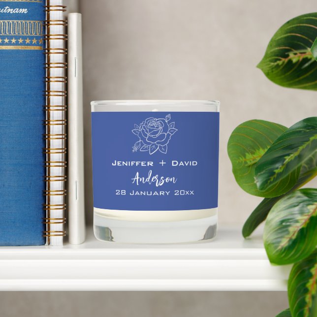 Blue Rose Personalized Wedding/ Bridal Shower  Scented Candle (Shelf)