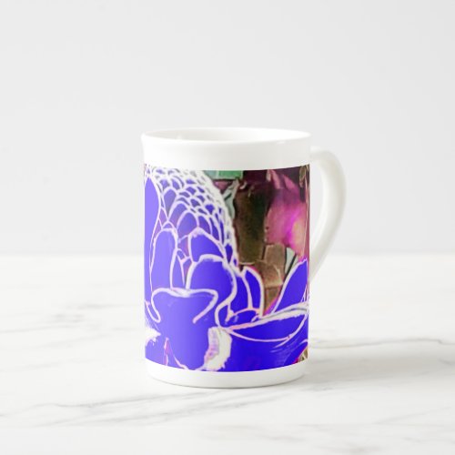 Blue Rose Petals Bone China Porcelain Mug