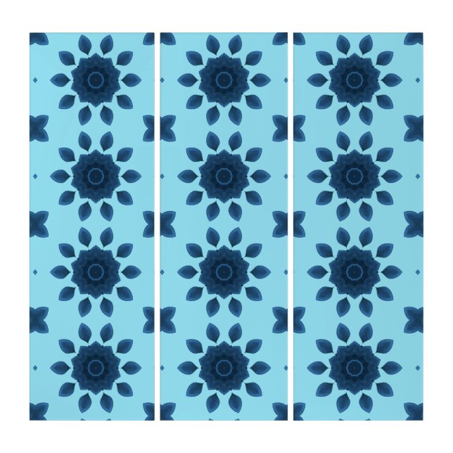 Blue Rose Petals Kaleidoscope Pattern,  light blue Triptych (Front)