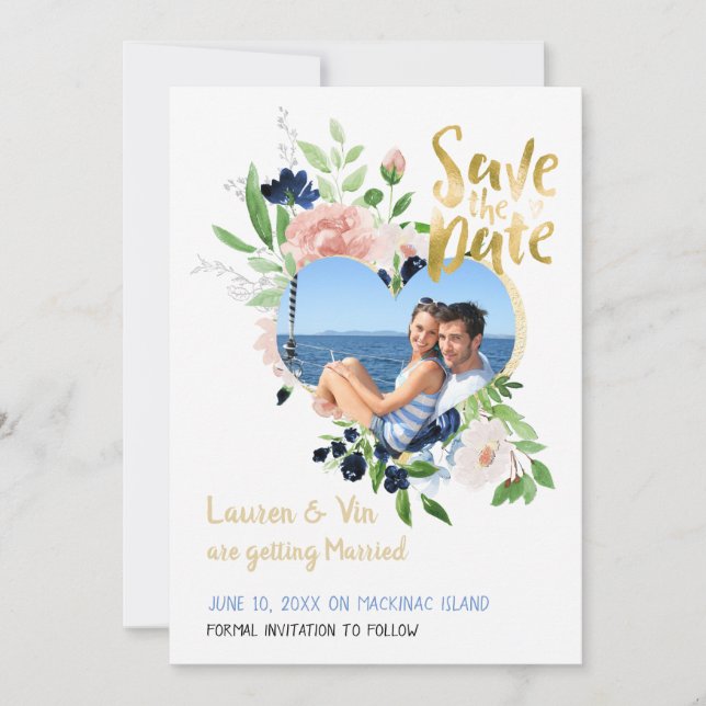 Blue Rose Photo Save the Date (Front)