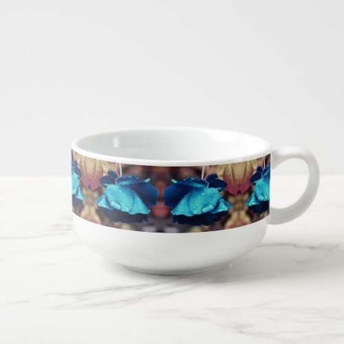 Blue Rose Raindrops Abstract Flower Art Soup Mug