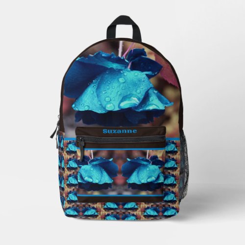 Blue Rose Raindrops Flower Art Personalized Printed Backpack