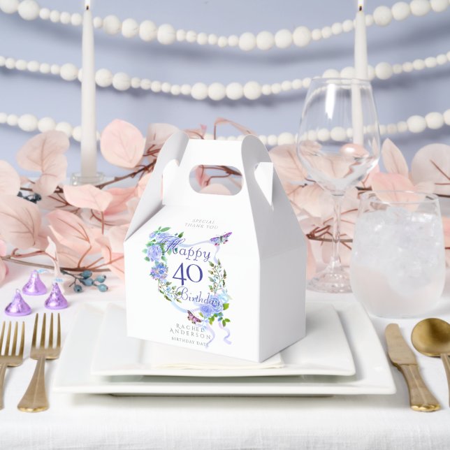 Blue Rose Ribbon 40th Birthday  Favor Boxes (Wedding)